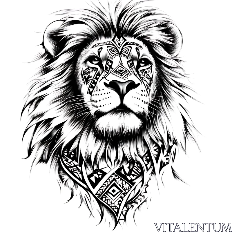 AI ART Geometric and Tribal Art on Lion's Face