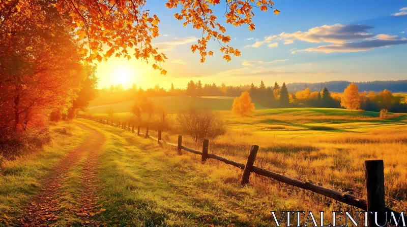 Autumnal Field Scenery at Sunset AI Image