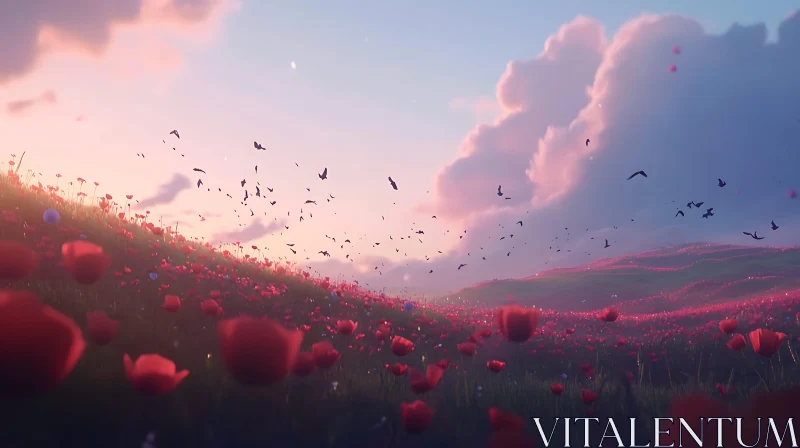 AI ART Crimson Bloom Meadow at Twilight