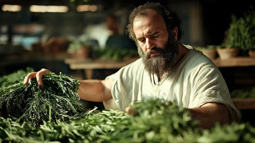 Herbalist Gathering Fresh Herbs Portrait