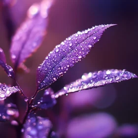 Macro Shot of Purple Dew-Covered Leaves