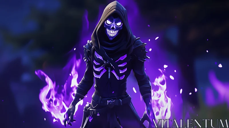 AI ART Mystic Skeleton Character with Purple Fire