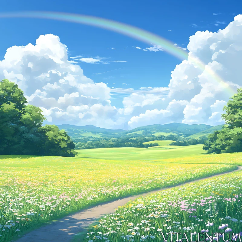 AI ART Rainbow Over Green Field