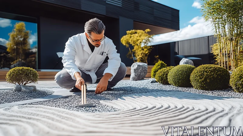 Tranquil Zen Garden with Raked Gravel Design AI Image