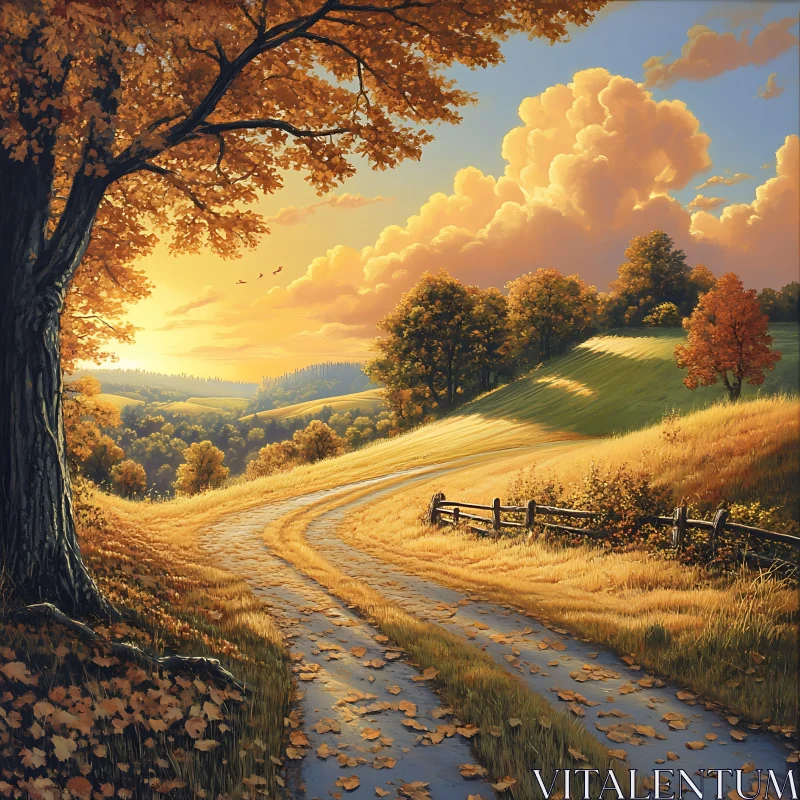 AI ART Autumnal Vista: A Road Through Golden Hills