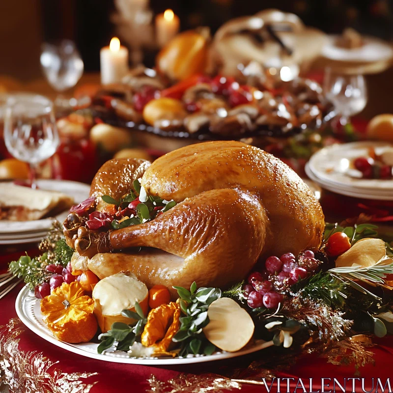 Garnished Thanksgiving Turkey Table Setting AI Image