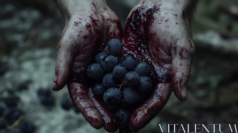 Hands Offering Dark Grapes AI Image