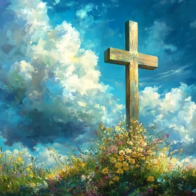 Religious Art: Cross in a Floral Field