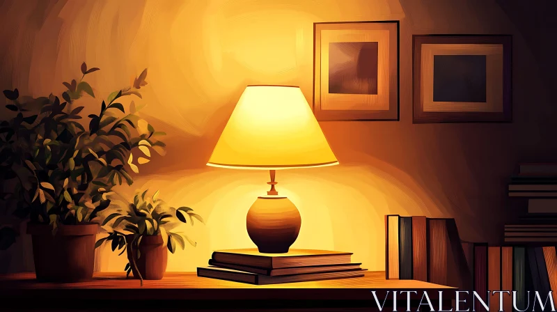 Cozy Evening with Lamp and Books AI Image