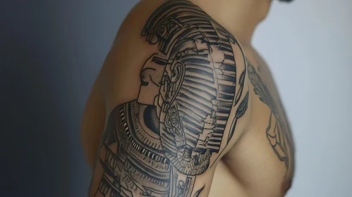 Intricate Egyptian Pharaoh Ink Design