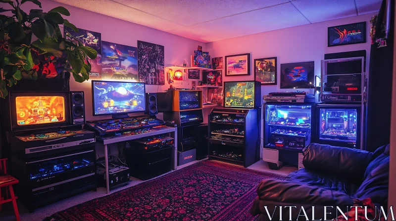 Vintage Gaming Room AI Image