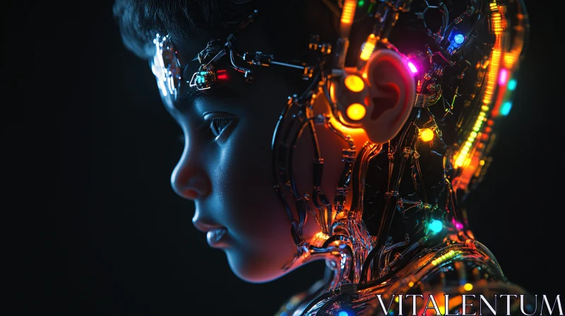 Cybernetically Enhanced Child with Neon Lights AI Image