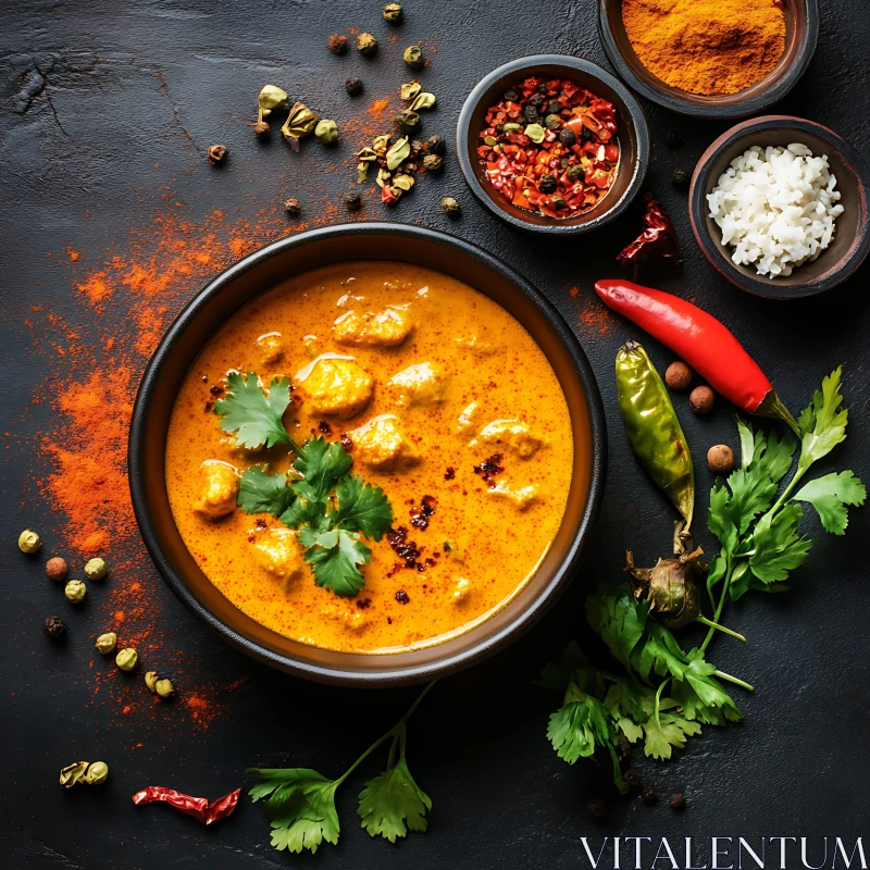 Delicious Curry Bowl With Herbs And Spices AI Image