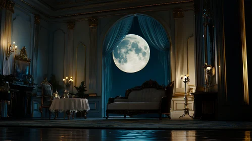 Ornate Room with Moon View