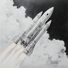 Monochrome Rocket Launch Art