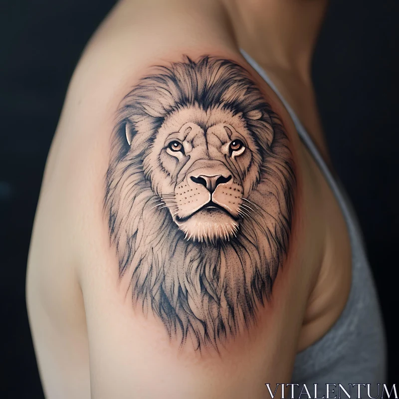 Lifelike Lion Shoulder Tattoo AI Image