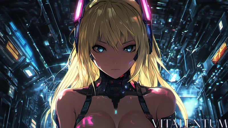 Anime Cyborg Woman in Futuristic Setting AI Image