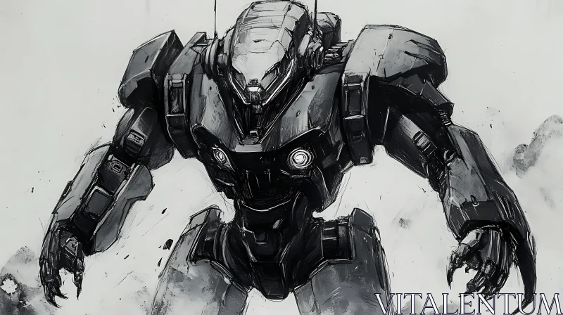 AI ART Detailed Robot Sketch: Monochrome Mech Warrior