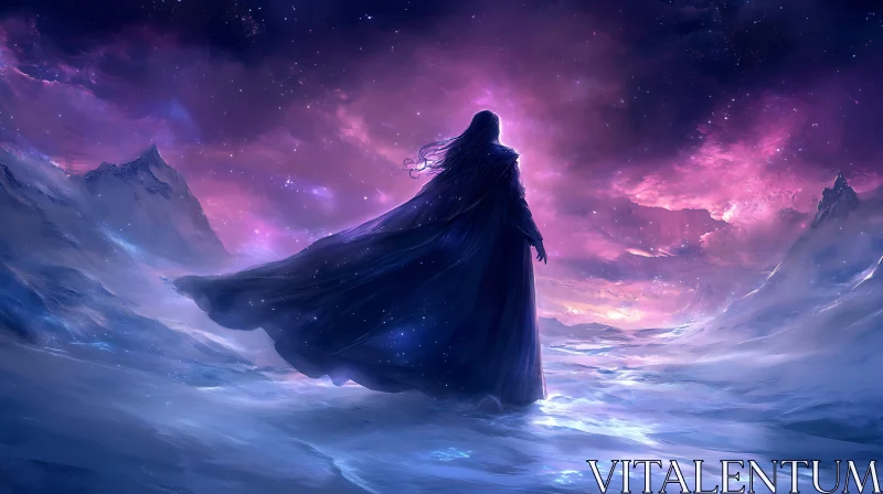 AI ART Mystic Figure Stargazing Mountain Scene