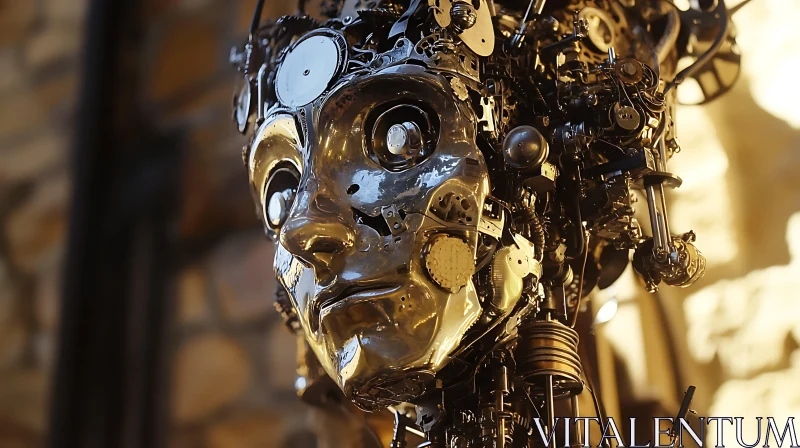 AI ART Mechanical Face Steampunk Sculpture