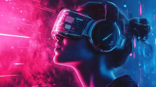 Woman in VR Headset Neon Glow
