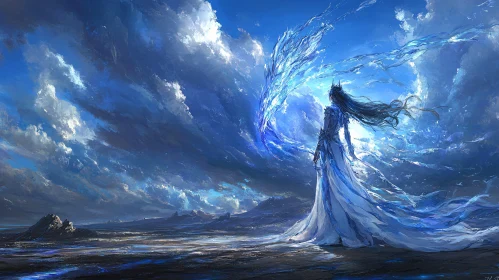 Fantasy Woman in Blue Sky