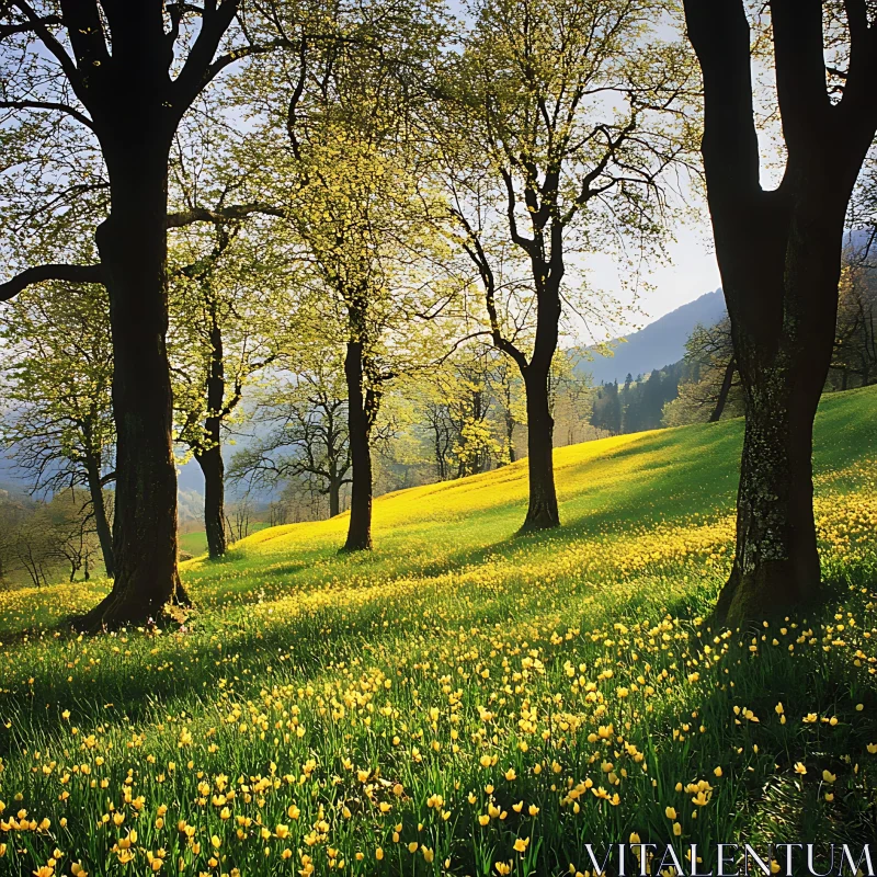 AI ART Sunlit Meadow with Yellow Blooms