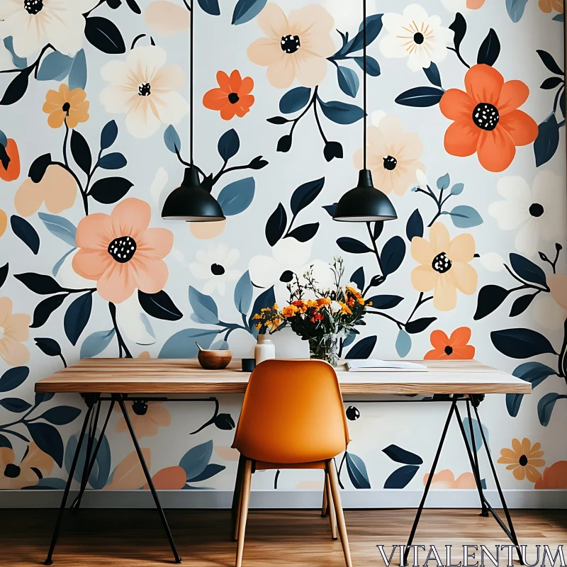 AI ART Modern Room with Floral Accents