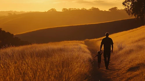 Sunset Stroll: A Father-Child Moment