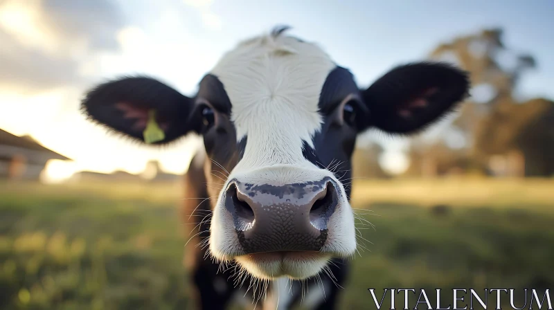 Friendly Cow Face, Black and White Farm Animal AI Image