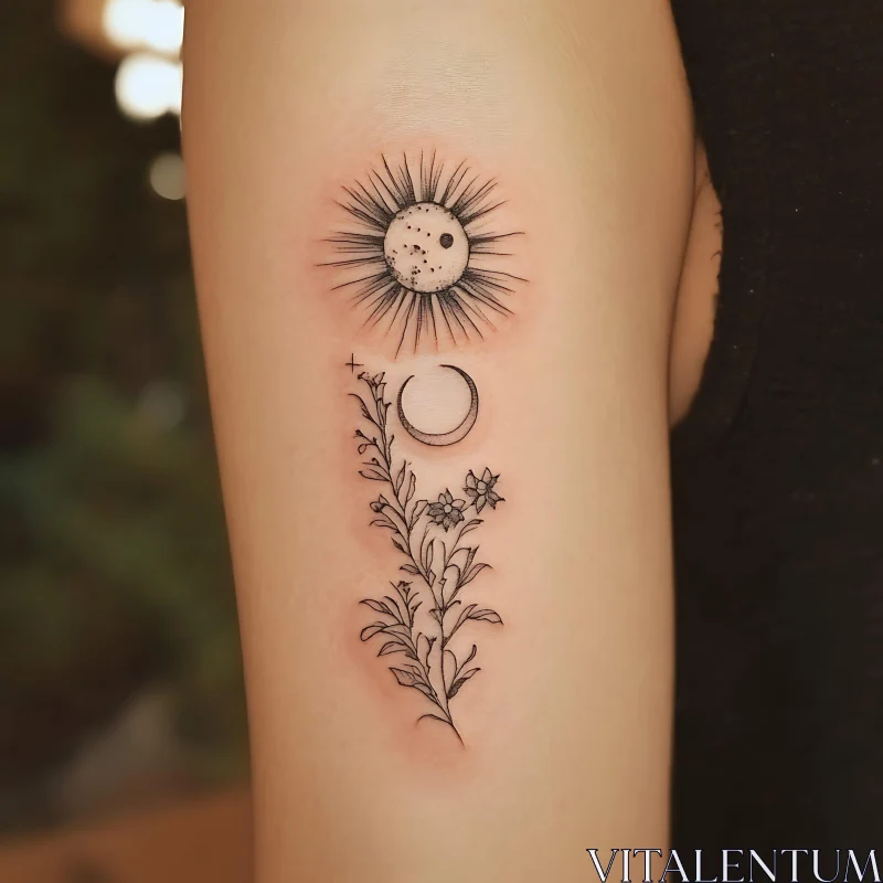 Sun and Moon Floral Arm Tattoo AI Image