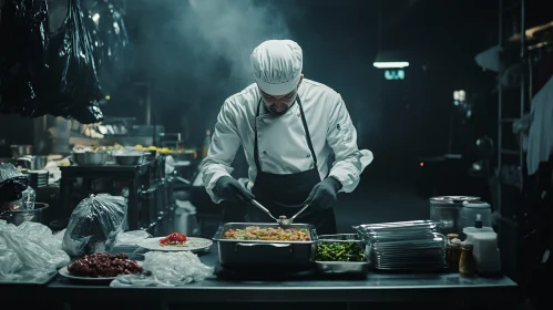 Professional Chef in Action in a Restaurant Kitchen