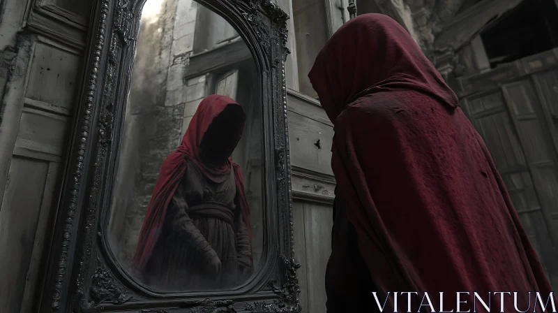 AI ART Red Hooded Figure and the Mirror