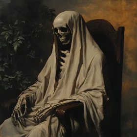 Grim Reaper Seated in Antique Chair