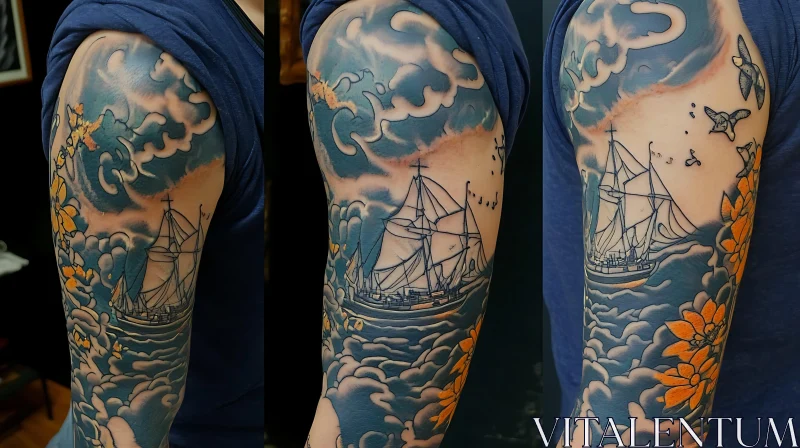 Ship in Clouds Tattoo AI Image