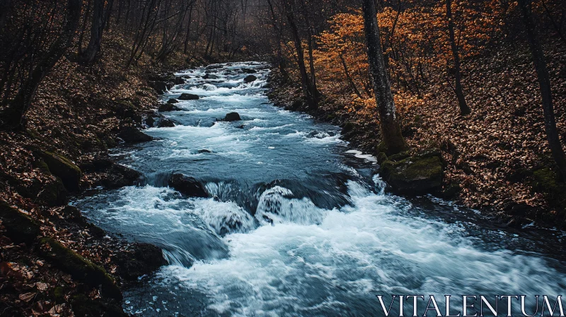 AI ART Peaceful Stream Flowing through an Autumn Forest