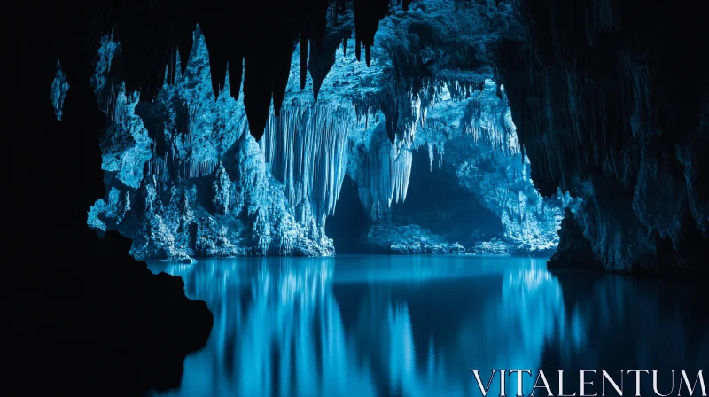 AI ART Mystical Blue-Lit Underground Cave