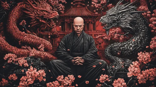 Zen Meditation with Dragons Artwork