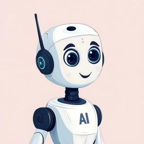 Cute Smiling Robot with AI Logo