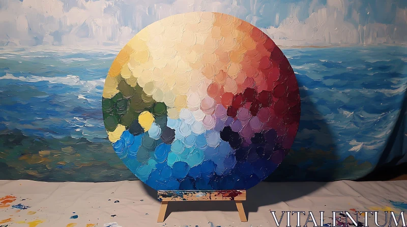 Gradient Color Wheel Art on Easel AI Image