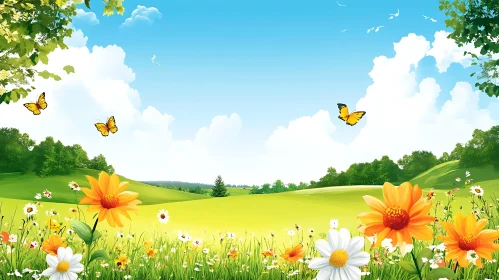 Floral Meadow with Butterflies