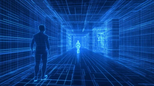 Digital Wireframe Humans in VR Space