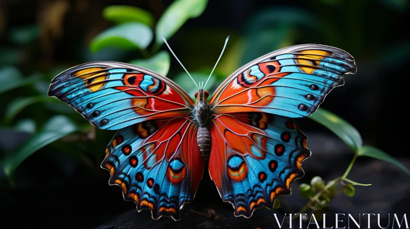 Exotic Butterfly on Branch: A Display of Bold Colors and Patterns AI Image