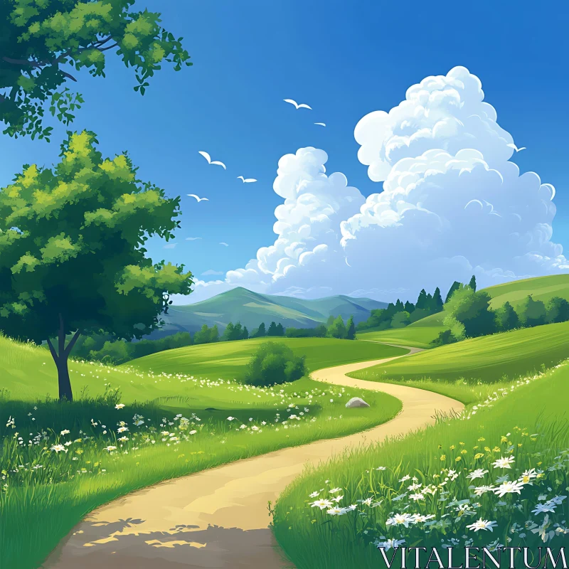 AI ART Scenic Landscape with Winding Path