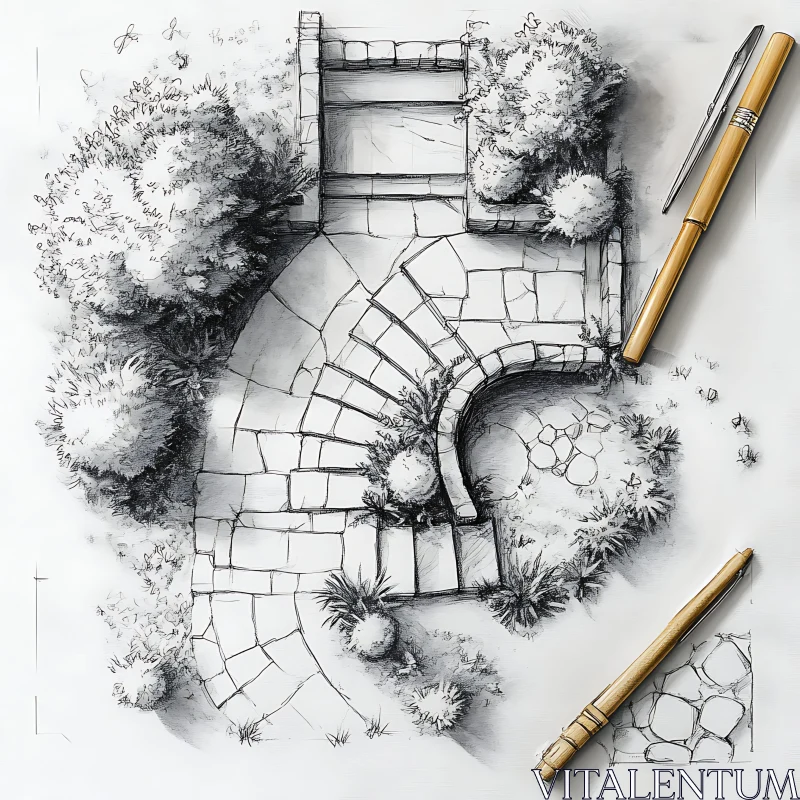 Monochrome Garden Path Design with Pens AI Image