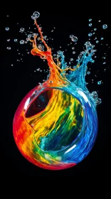 Rainbow Color Splash on Black Background: Abstract Art