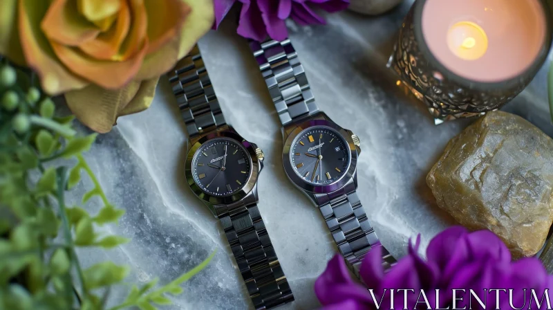 Sleek and Elegant Wristwatches on Marble Surface AI Image