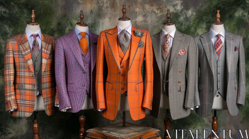 Stylish Row of Mannequins in Different Colored Suits AI Image