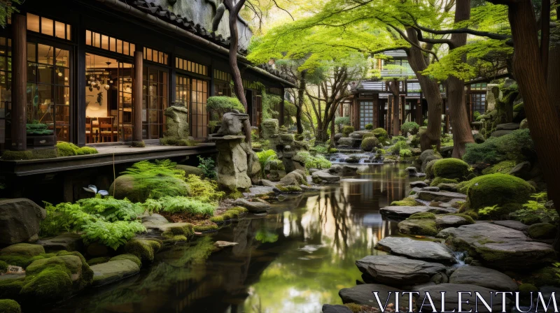 Tranquil Japanese Garden: A Captivating Nature-Inspired Photograph AI Image