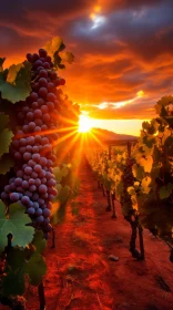 Vibrant Sunset with Red Grapes and Vines | Transavanguardia Style